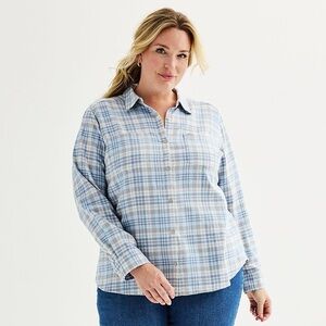 Plus Size Croft & Barrow® The Extra Soft Plaid Flannel Shirt in Light Blue Plaid